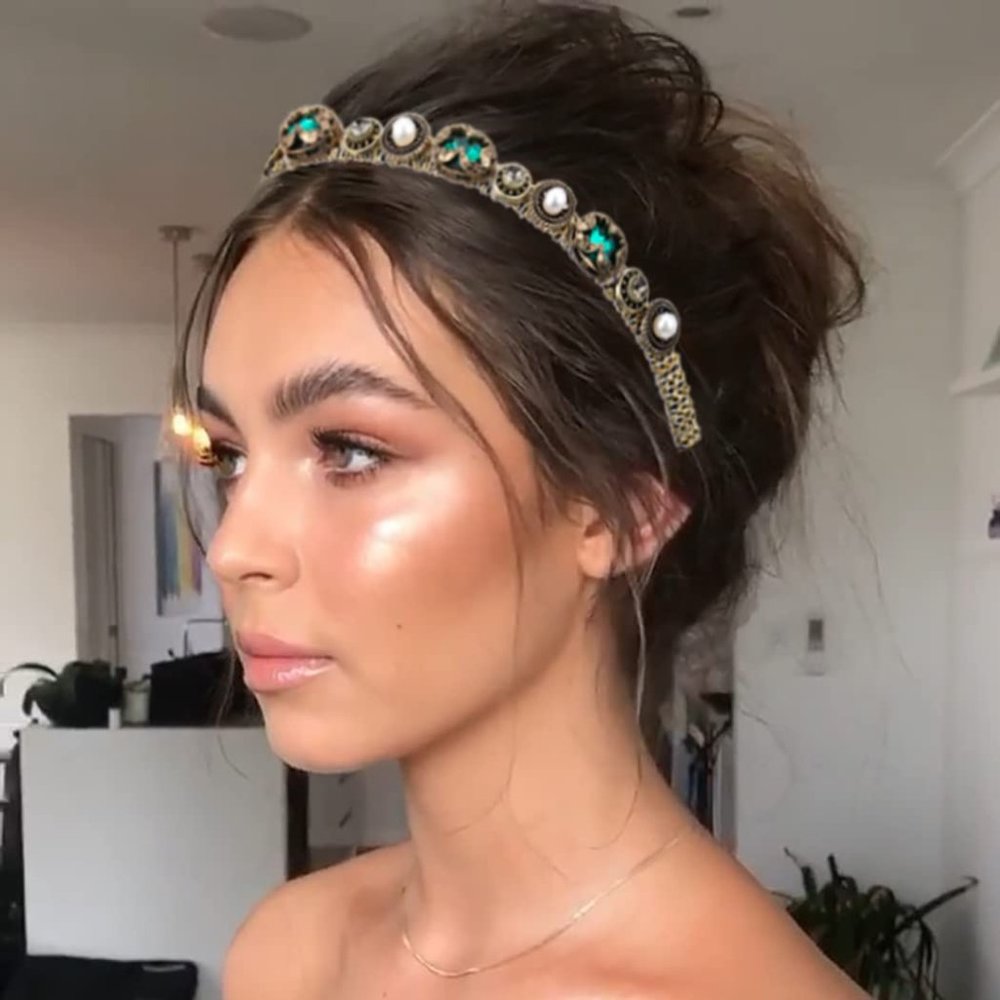 Gold Pearls Headbands Baroque Rhinestones Hair Bands Crystal Hair Hoop with